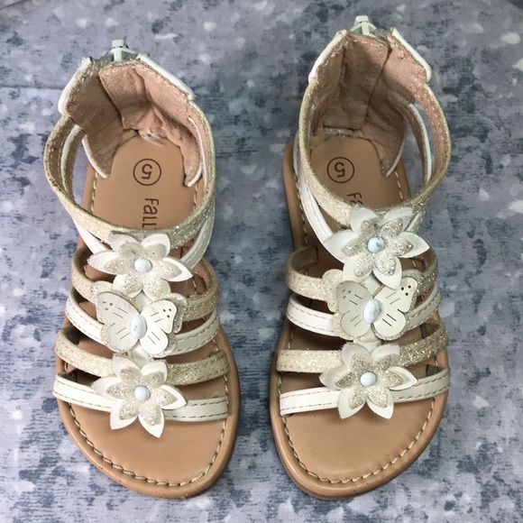 Falls Creek Little Girls Size 5 White Strappy Open Toe Glitter Flower Sandals ☀️ - Picture 3 of 9